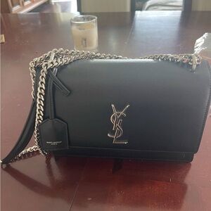 YSL Black Crossbody Bag with Silver Chain